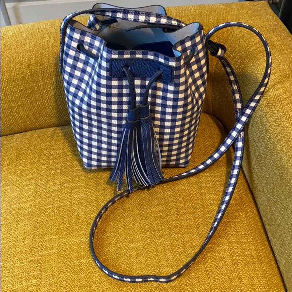 NWOT+JCrew+Tassle+Gingham+Bucket Bag